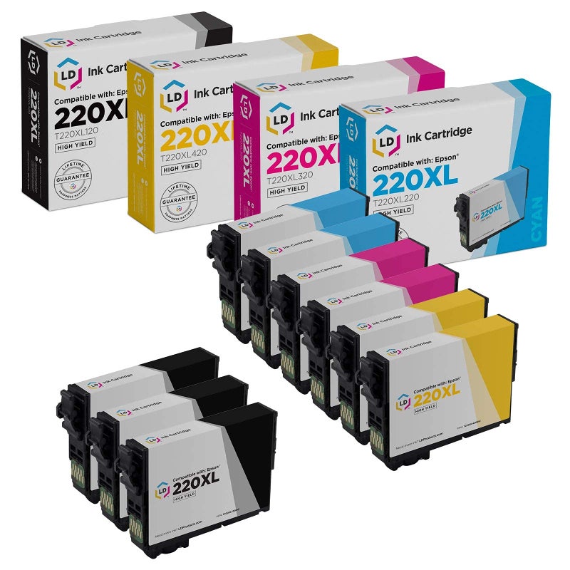 LD Products Remanufactured Replacement for Epson 220XL Ink Cartridges 220 XL T220XL to Use with WF-2760 WF-2750 WF-2630 WF-2650 XP-320 XP-420 XP-424 (3 Black, 2 Cyan, 2 Magenta, 2 Yellow, 9-Set) - Image 1